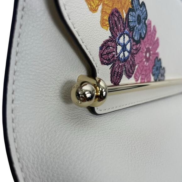 Strathberry Stylist Floral Print Crossbody Leather Clutch Bag White Gold - Picture 11 of 15